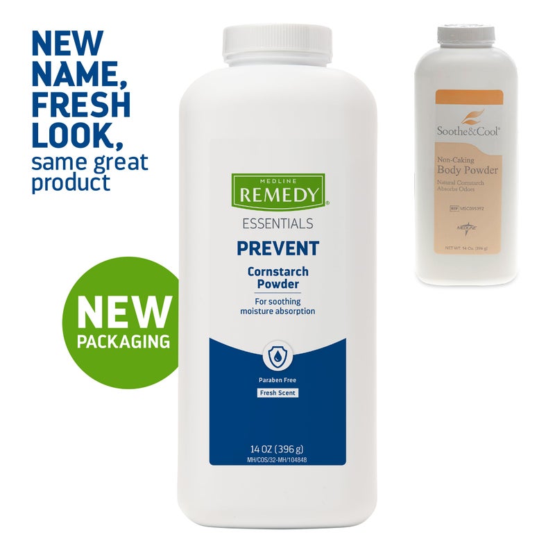 Medline Remedy Essentials Cornstarch Powder (14 oz Bottle), Fresh Scent, Talc Free, Shaker Top, Skin Care, Absorbs Sweat, Soothes, Reduces Friction & Chafing, For Adults, Feet, Groin - Image 2